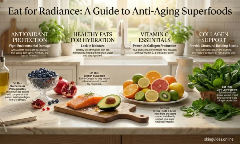 Anti aging diet for skin: Superfoods like berries, salmon & avocado for youthful glow | skinguides.online 7-day plan