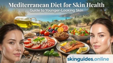 Mediterranean diet for skin health: Vibrant foods like olive oil, salmon, nuts, veggies for glowing anti-aging skin transformation – skinguides.online guide